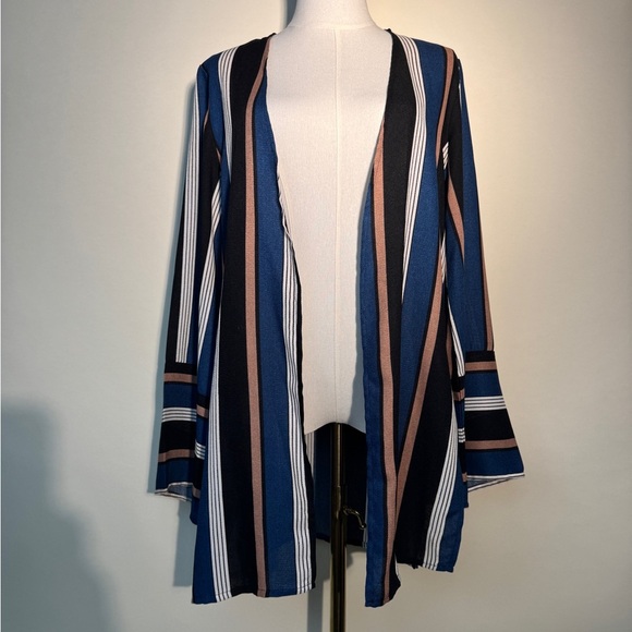 Missguided Blue Striped Open Front Kimono Top Cover-up - Picture 3 of 6